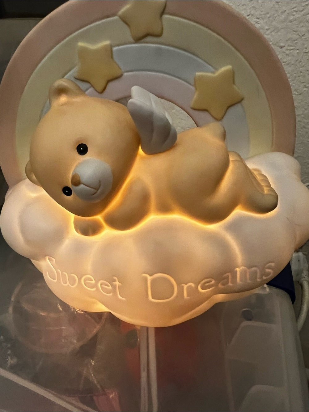 Sweet Dreams Baby Bear Night Light - Cream/Soft Pink